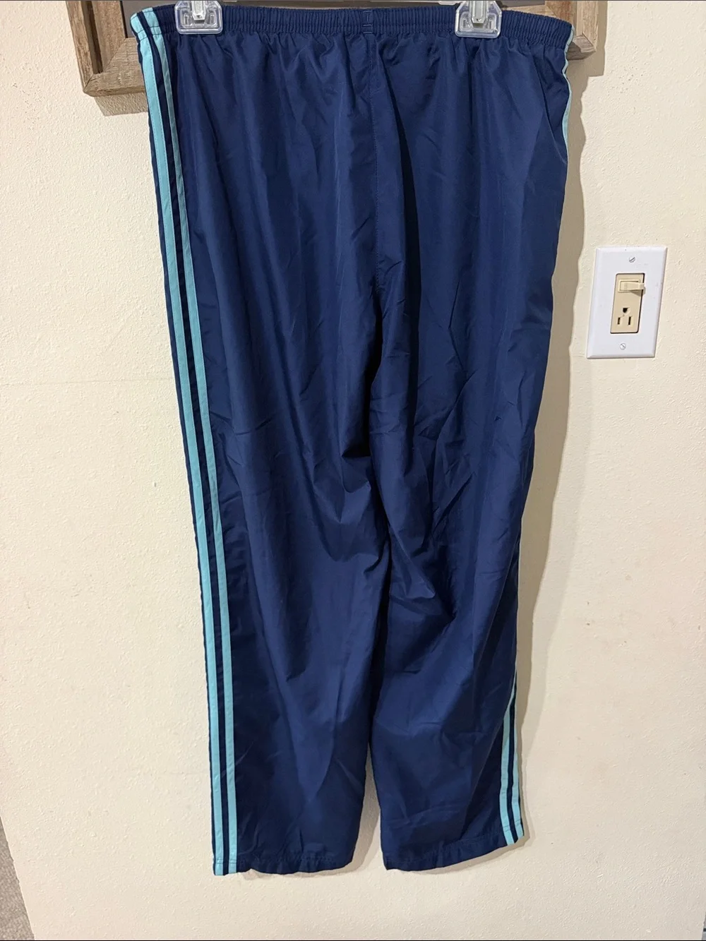 Y2K Adidas Men’s Large Navy Aqua 3 Stripe Track Pants AZF001 Ankle Zip